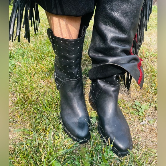 Motorcycle boot studded Harley Davidson style Mid ankle boot pull on leather - Picture 6 of 8